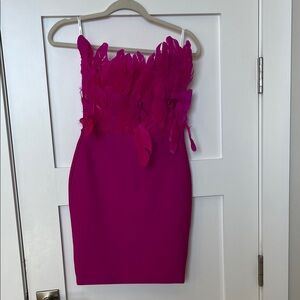 Pink Feathered Mini Dress